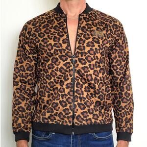 ADDICTED Men's L Leopard Bomber Jacket Animal Print NEW